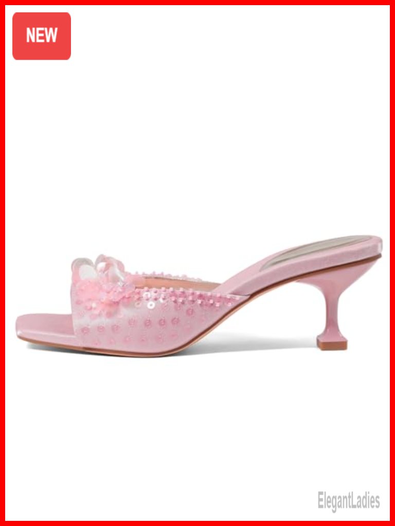 Sequin Stiletto Heeled Mule Sandals Low Heel Square Toe Slip On Prom Party